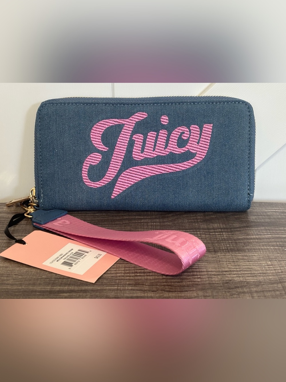 NWT Juicy Couture Denim “Too Cute” Zip Around Wristlet Wallet